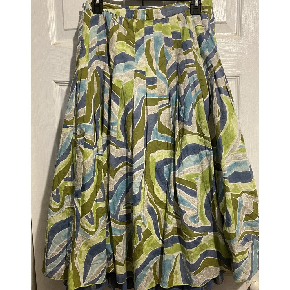 Spanner maxi skirt size 4 full green blue lined 28 inch waist metallic